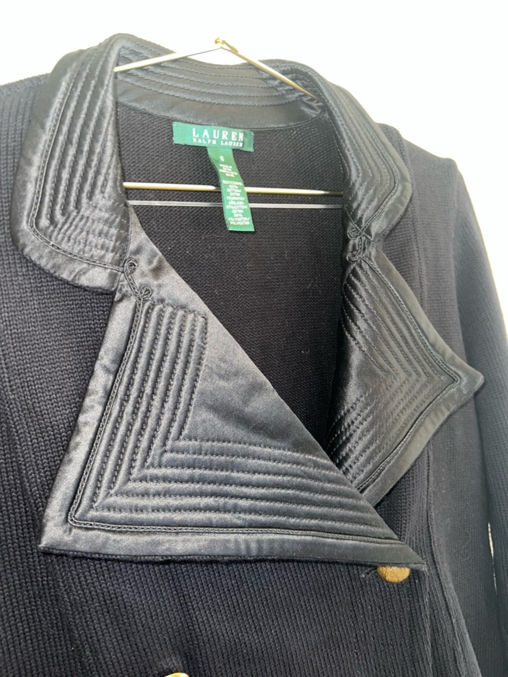 Lauren Ralph Lauren Black Military Knit Jacket Gold‎ Crest Buttons Small - Picture 6 of 15